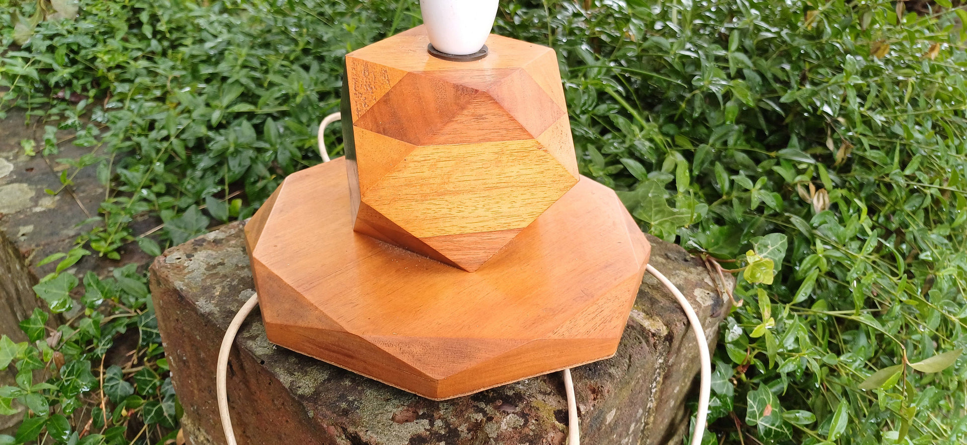 Superb Art Deco Table Lamp of High Quality Different Blocks of Wood Tetradecagon Diamond.
