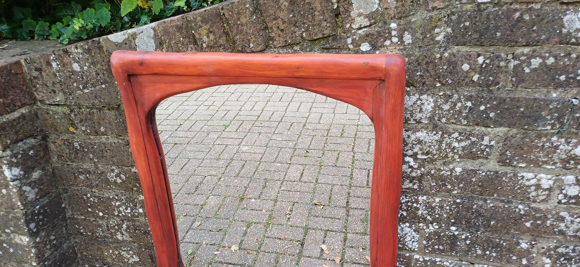Large Thick Chunky Wooden 80s Red Painted Wall Mirror 70 x 58 cm
