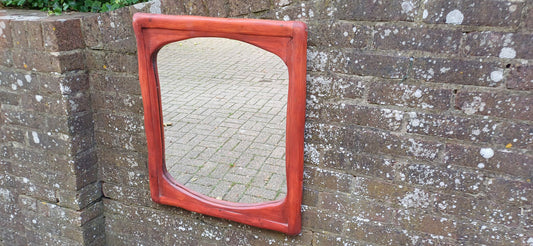 Large Thick Chunky Wooden 80s Red Painted Wall Mirror 70 x 58 cm