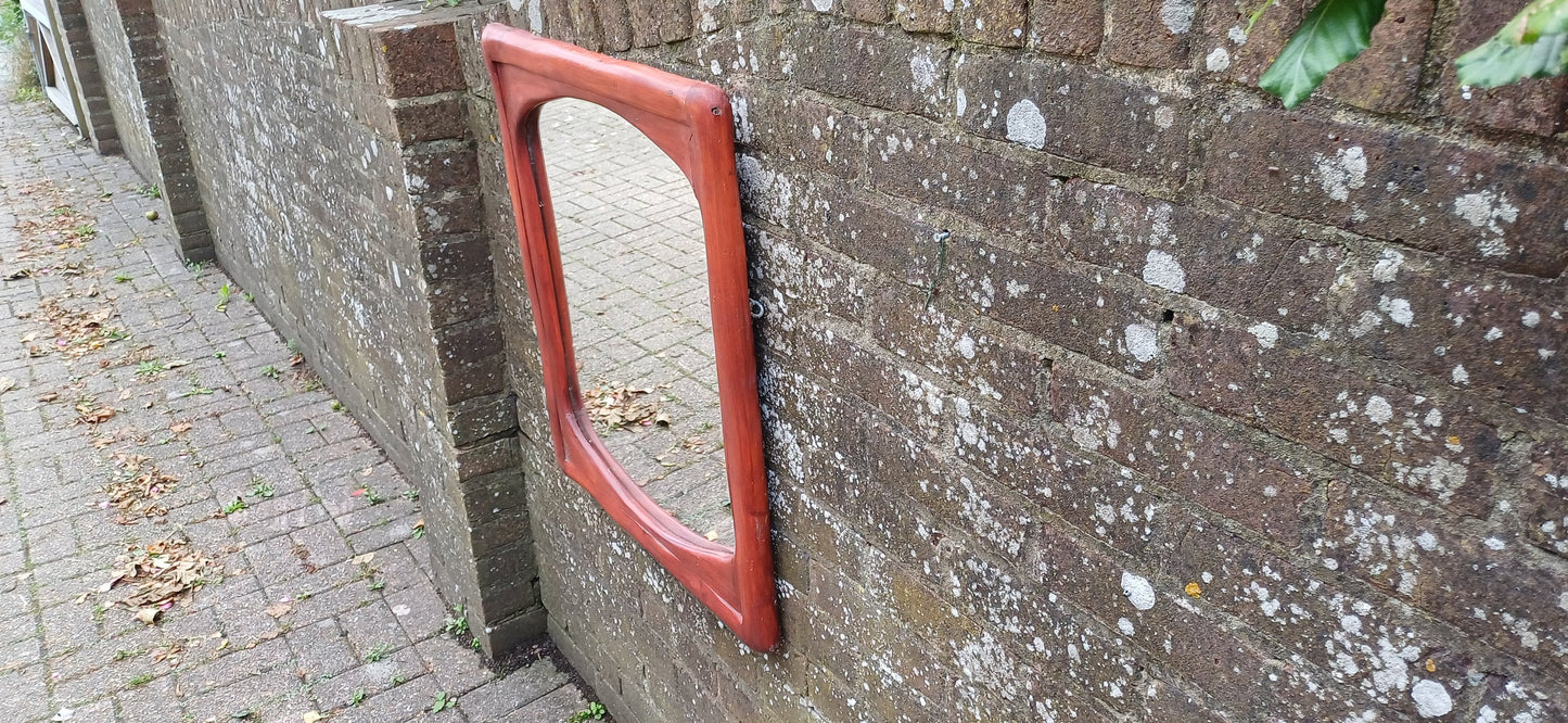 Large Thick Chunky Wooden 80s Red Painted Wall Mirror 70 x 58 cm