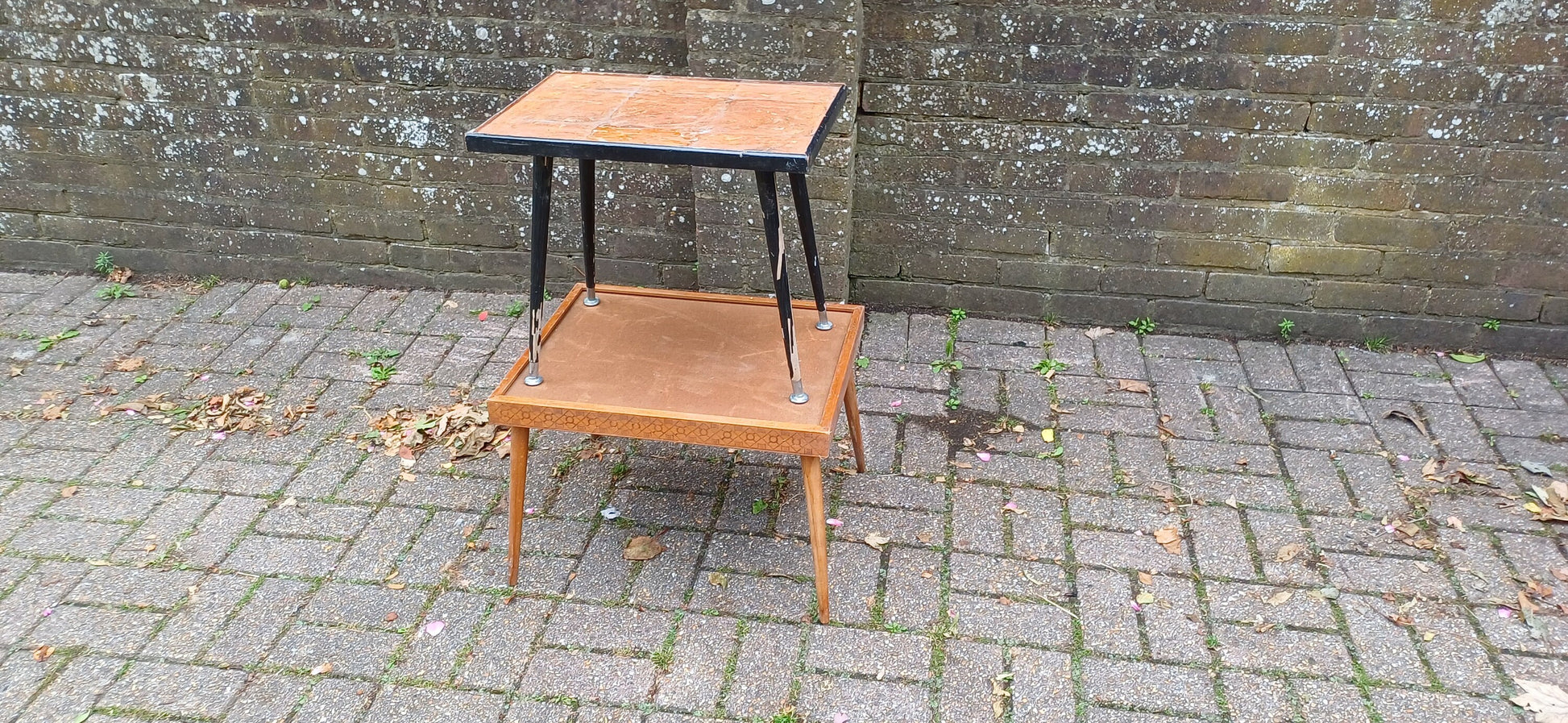 Pair Two Vintage Retro 50s 60s Coffee Tables Plant Stands For Upcycling