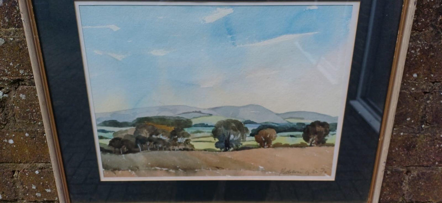 Vintage original watercolour - Leith Hill from Ockley 1970s original painting, signed by artist