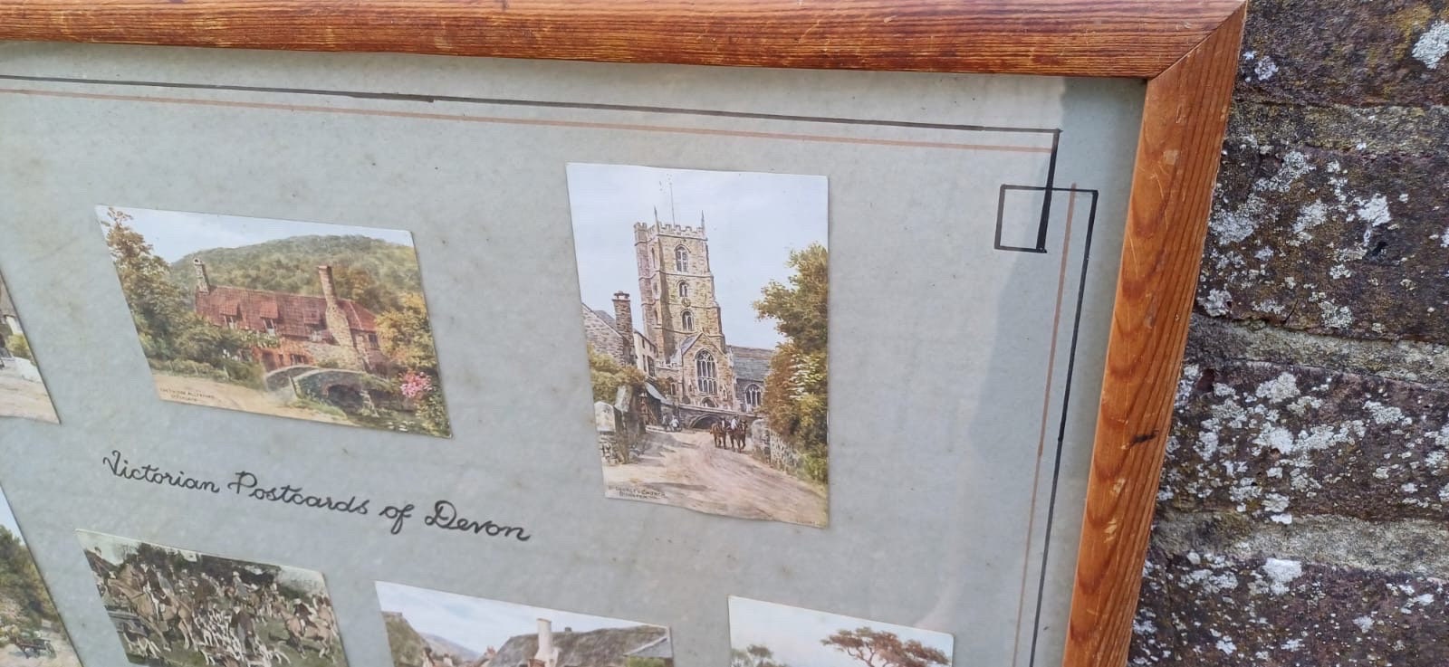 Vintage framed Victorian postcards of Devon and Somerset - original postcards, vintage frame, early 1900s includes Porlock, ephemera