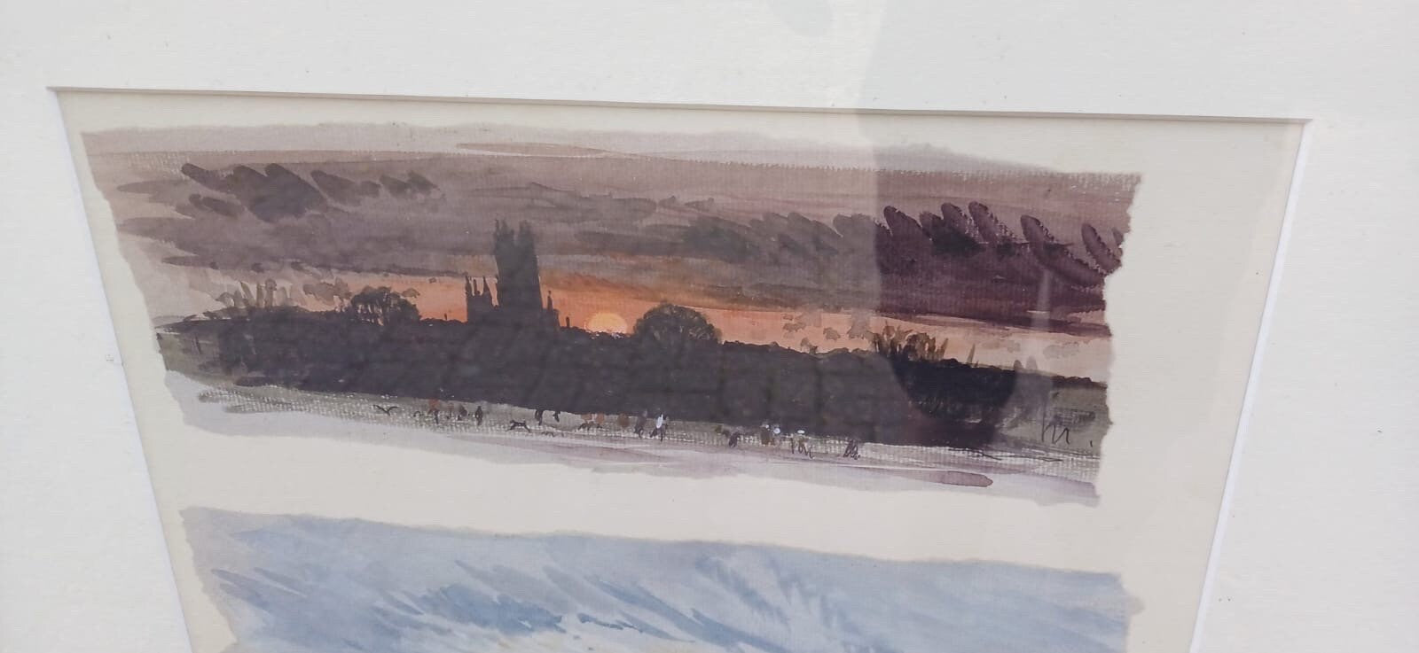 Vintage Canterbury Cathedral by day and night watercolour sketches by John Boyle in glazed vintage painted frame, trio of paintings