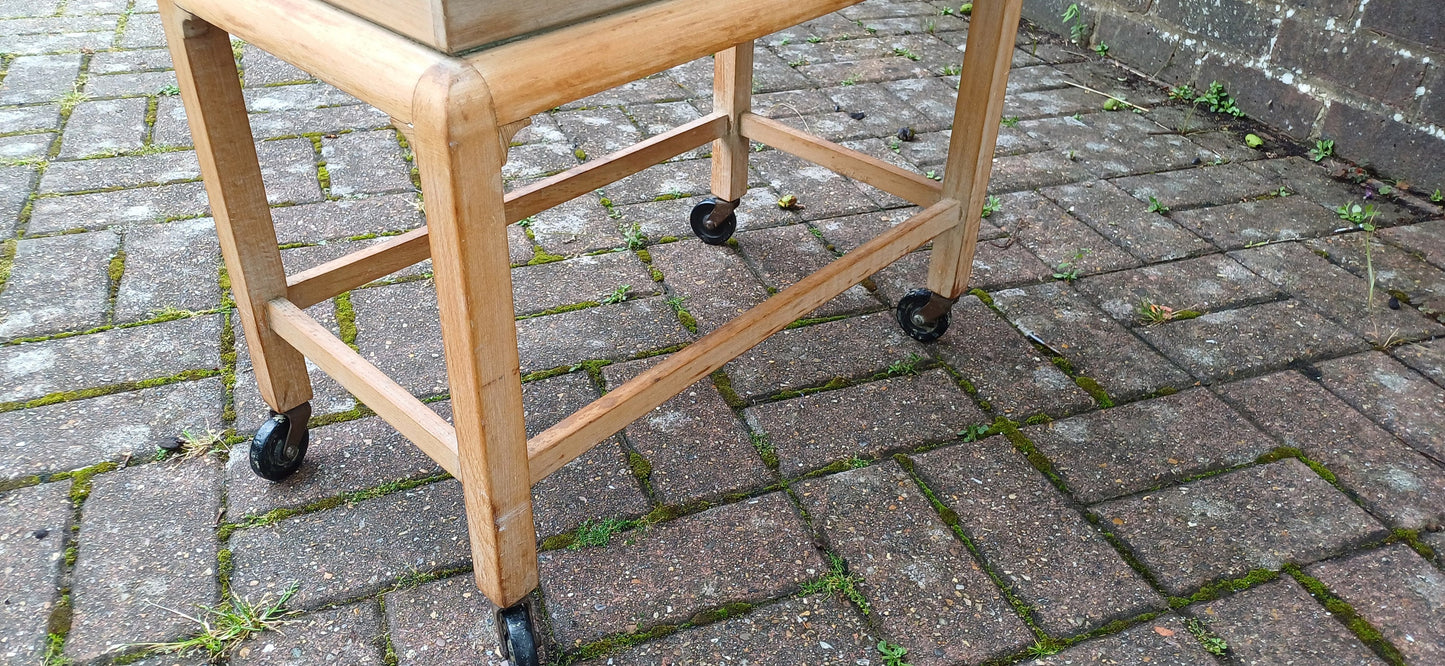Vintage Retro Hand Stripped Mid 20th Century Beech Expanding Workbox Needlepoint Needlework Storage.