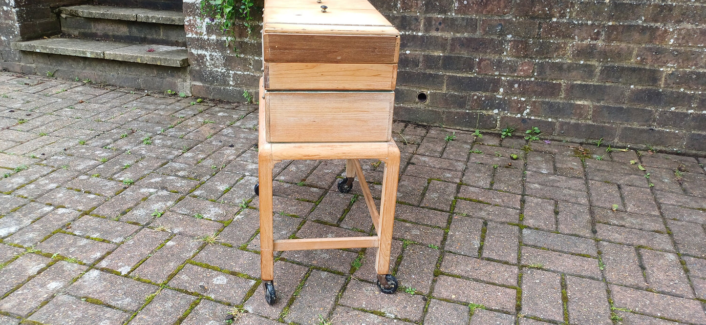 Vintage Retro Hand Stripped Mid 20th Century Beech Expanding Workbox Needlepoint Needlework Storage.