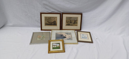 Collection of 6 Vintage Pictures Picture with Mounts Frames Framing Glazed with Boarded Backings Frame Artist Upcycling. Photo Photograph