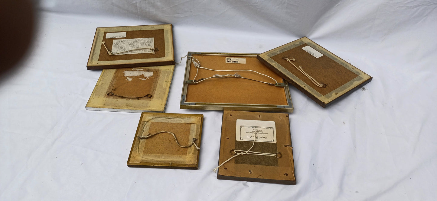 Collection of 6 Vintage Pictures Picture with Mounts Frames Framing Glazed with Boarded Backings Frame Artist Upcycling. Photo Photograph