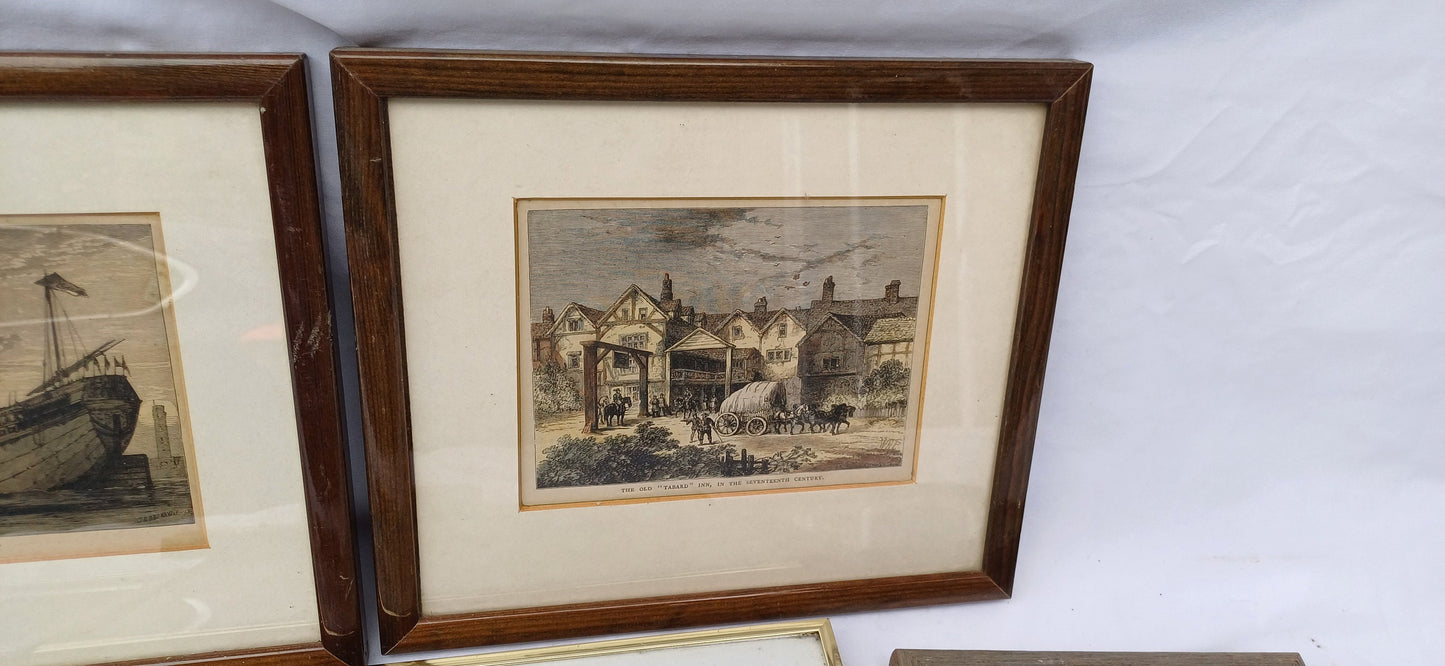 Collection of 6 Vintage Pictures Picture with Mounts Frames Framing Glazed with Boarded Backings Frame Artist Upcycling. Photo Photograph