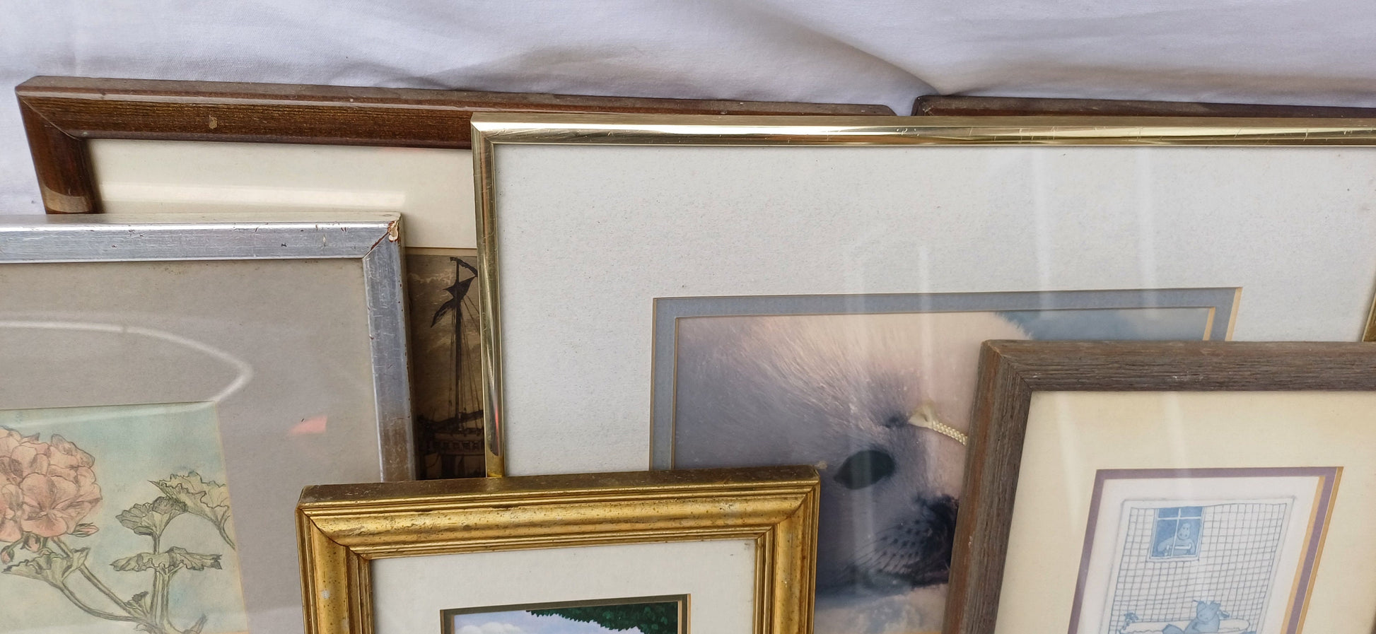 Collection of 6 Vintage Pictures Picture with Mounts Frames Framing Glazed with Boarded Backings Frame Artist Upcycling. Photo Photograph