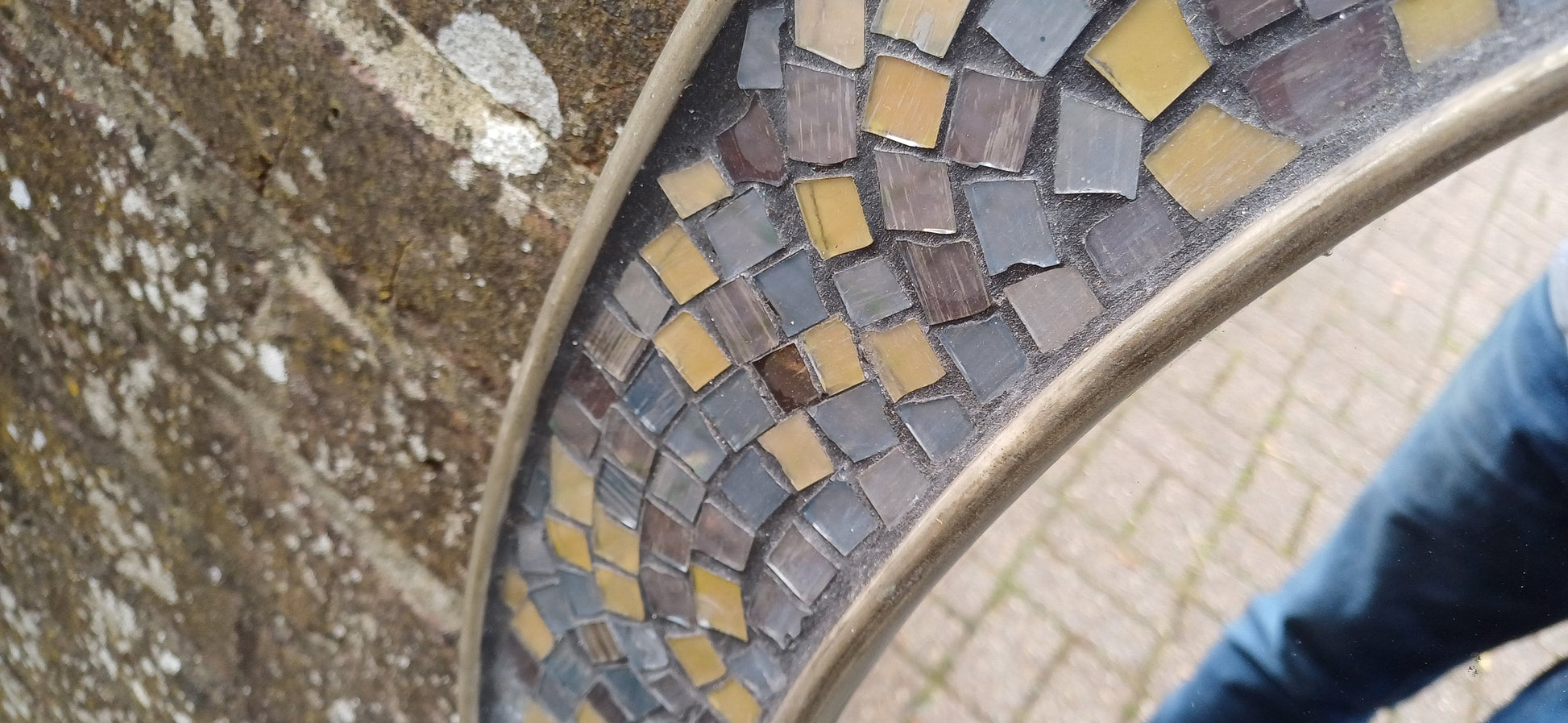Vintage 80s Oval Bespoke Mosaic Mirror Sea and Sand Hues