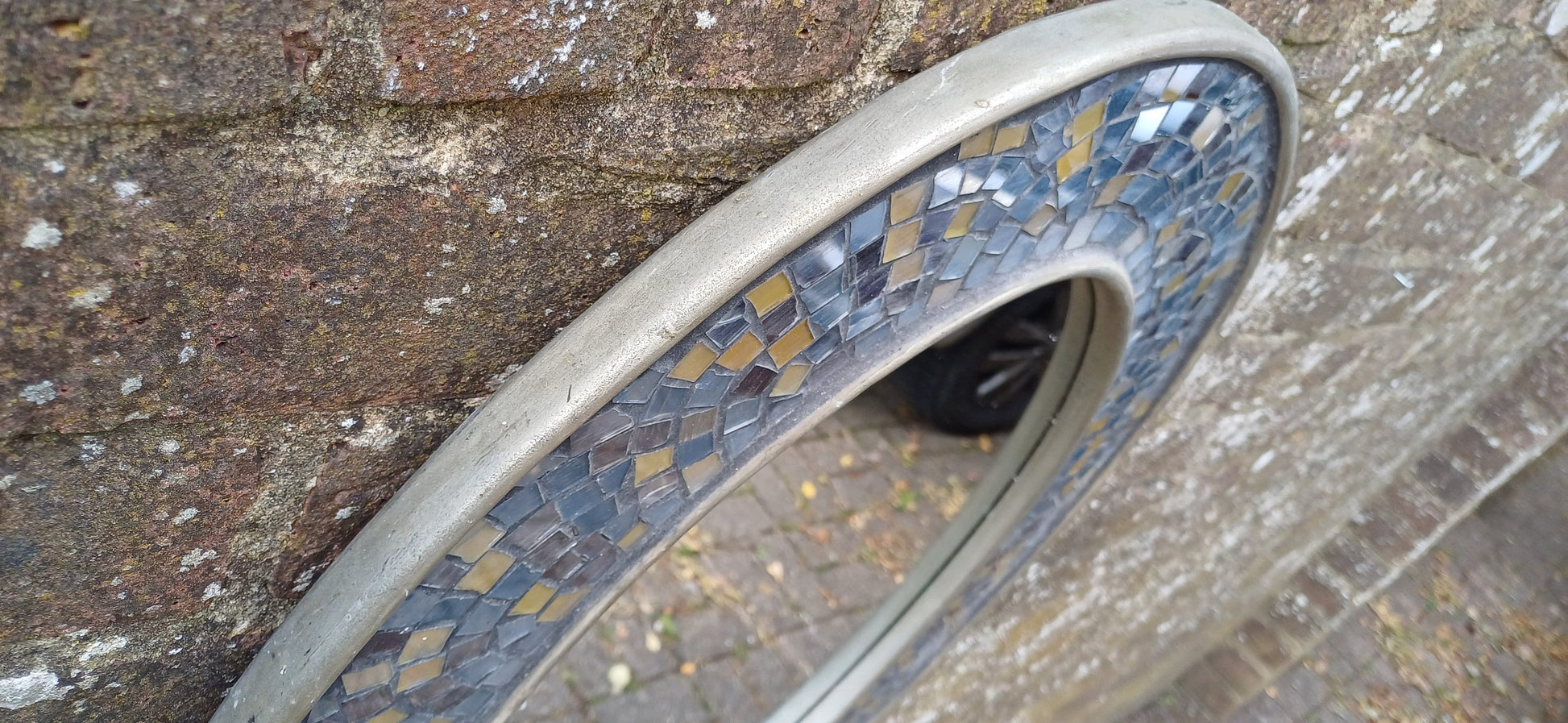 Vintage 80s Oval Bespoke Mosaic Mirror Sea and Sand Hues