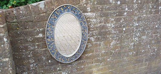 Vintage 80s Oval Bespoke Mosaic Mirror Sea and Sand Hues