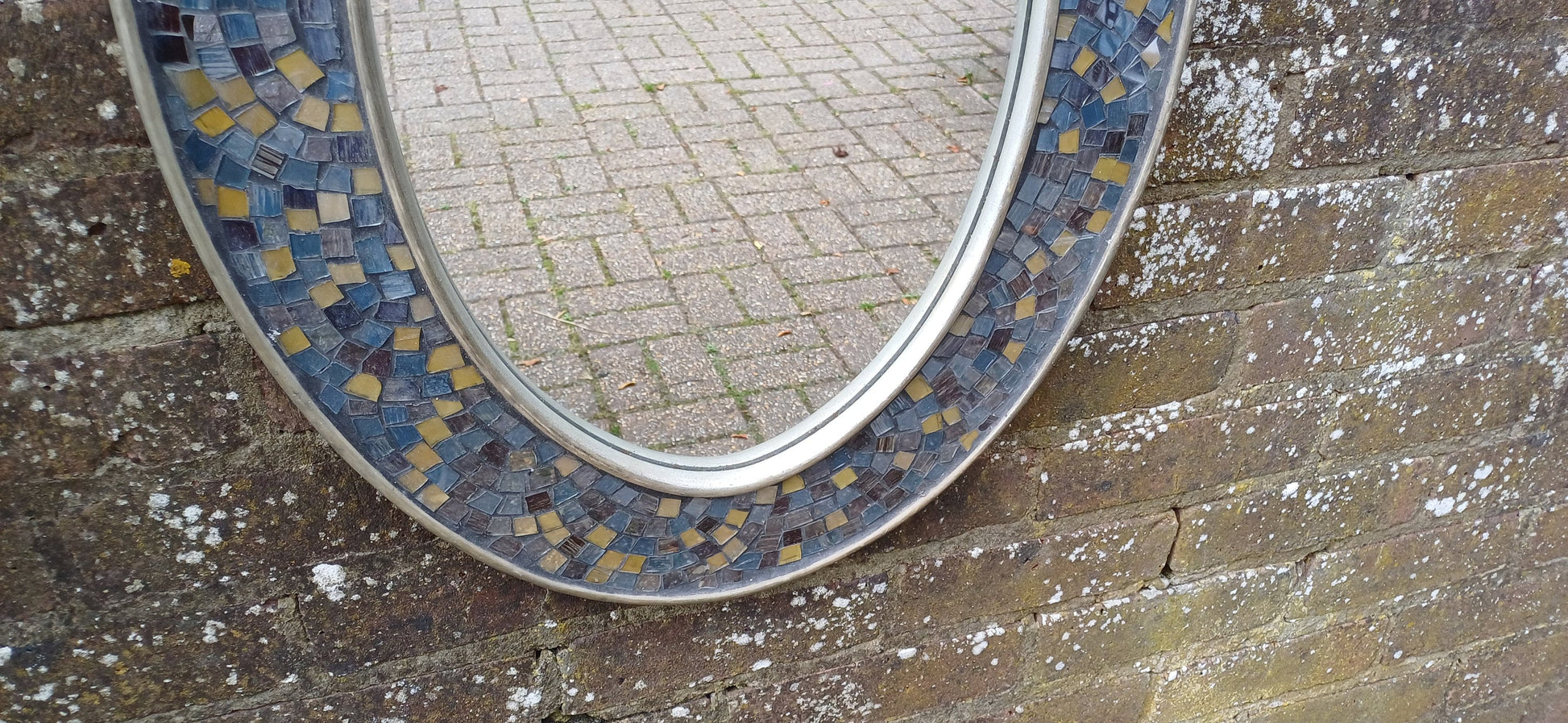 Vintage 80s Oval Bespoke Mosaic Mirror Sea and Sand Hues