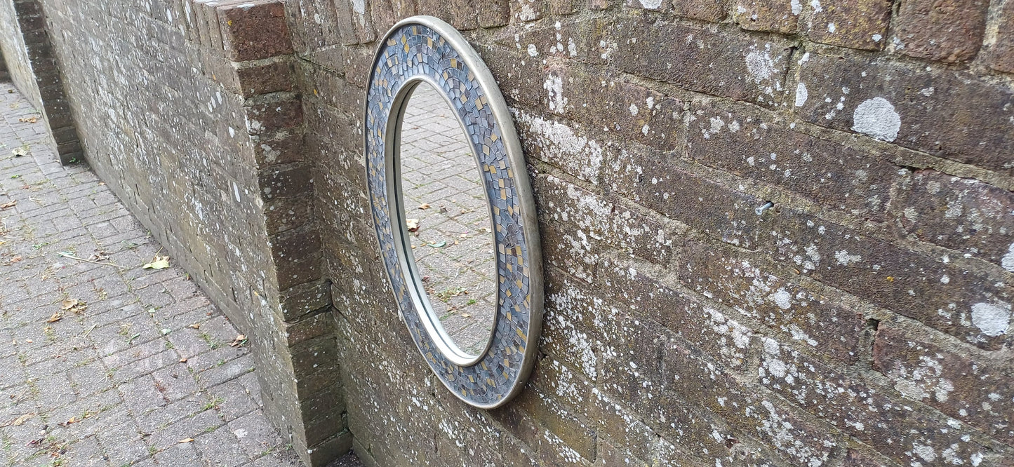 Vintage 80s Oval Bespoke Mosaic Mirror Sea and Sand Hues