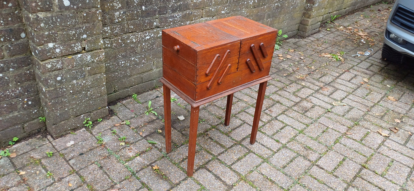 Vintage Solid Oak Tall Extending Workbox Storage