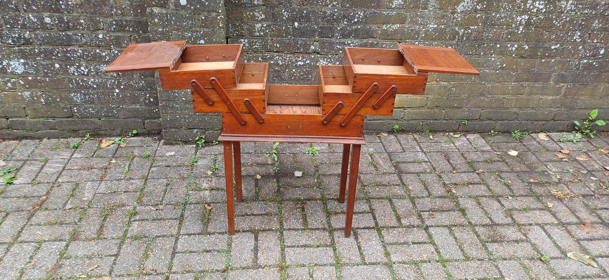 Vintage Solid Oak Tall Extending Workbox Storage