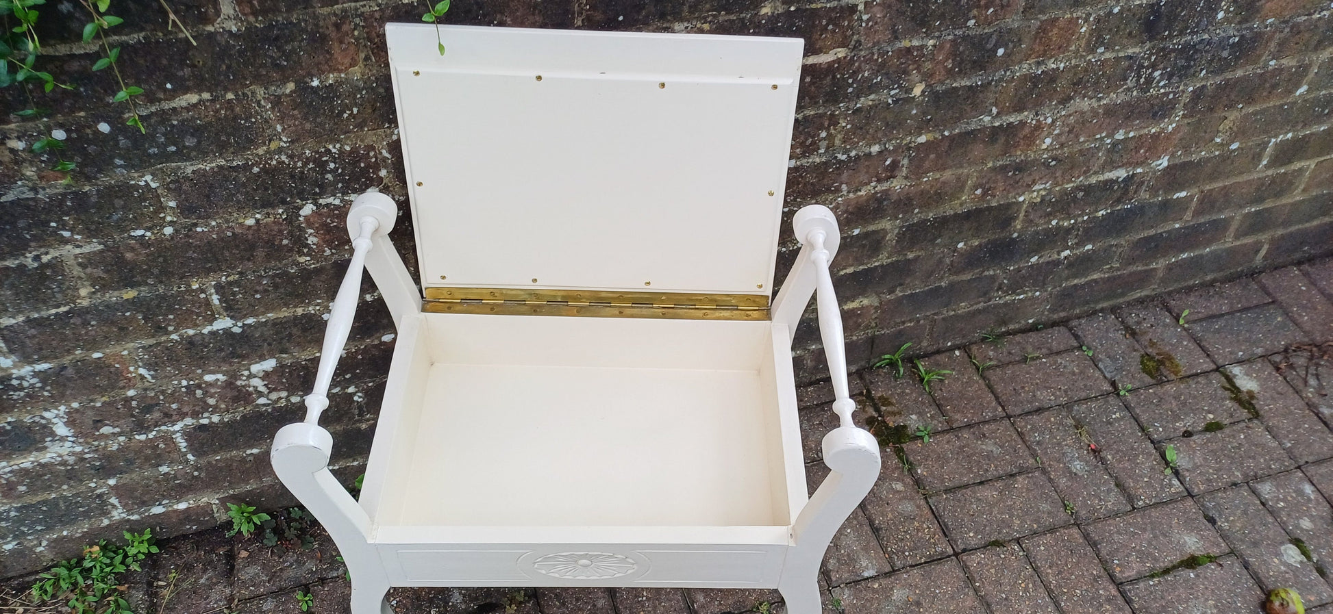 Vintage Painted White and Pink Upholstered Piano or Dressing Table Stool