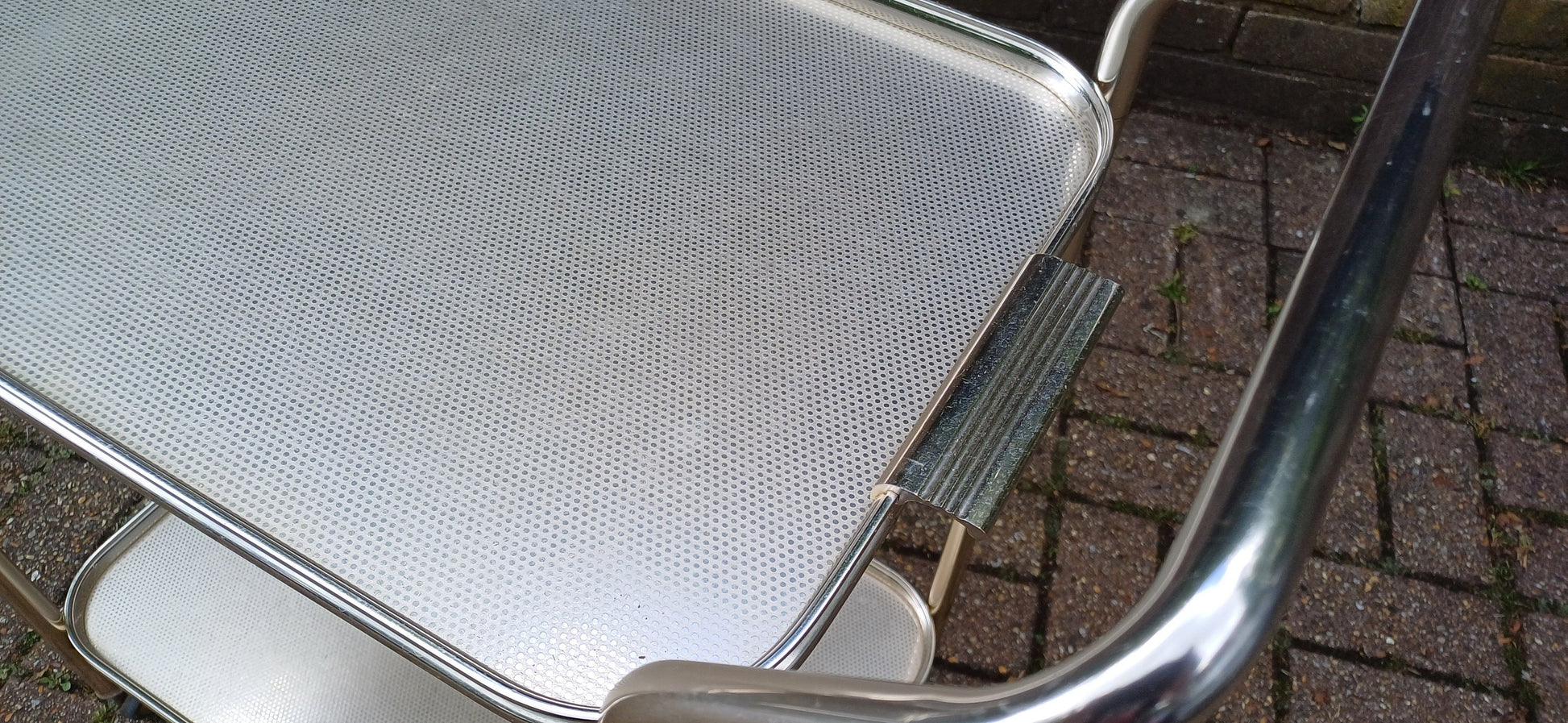 Quirky Vintage Metal Retro 2 Tier Trolley Metal Trays Lift Out Side Table Folding