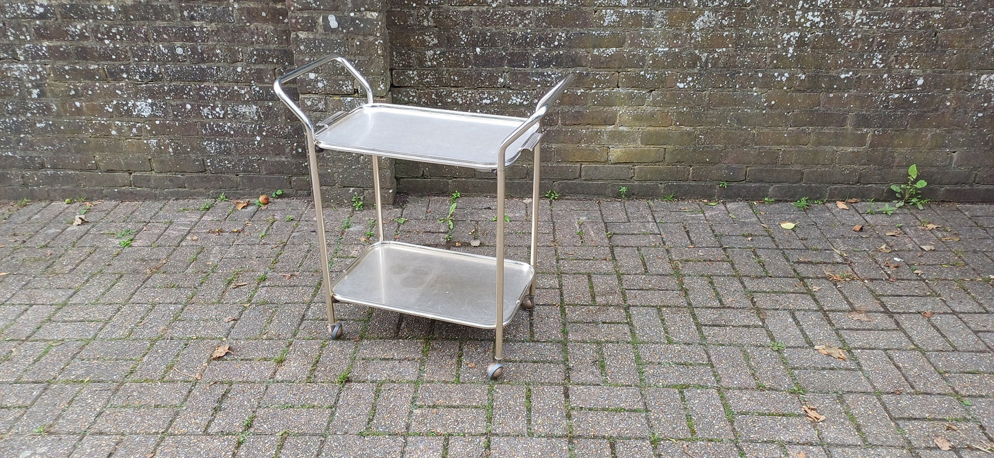 Quirky Vintage Metal Retro 2 Tier Trolley Metal Trays Lift Out Side Table Folding