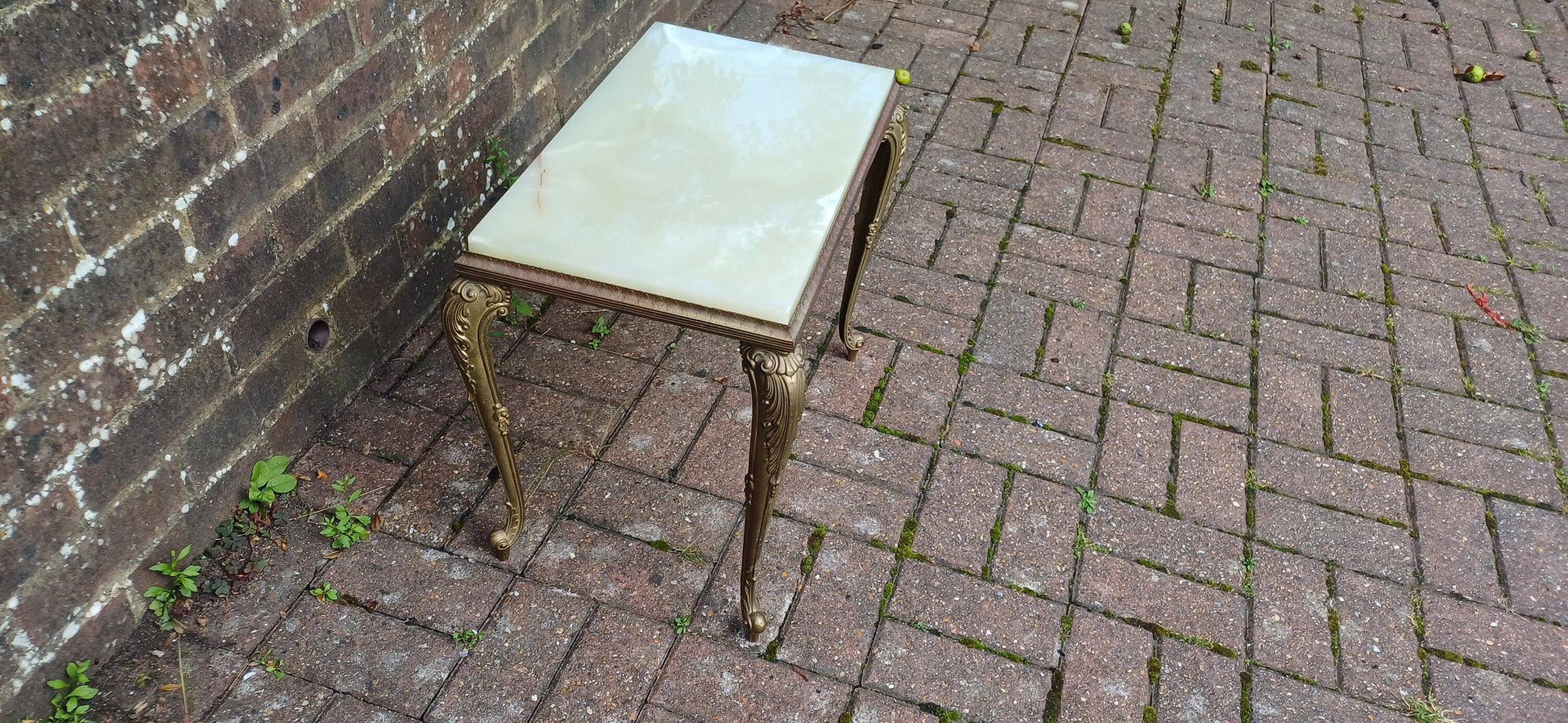 Vintage Retro Gold Metal Coffee Table with Onyx Top