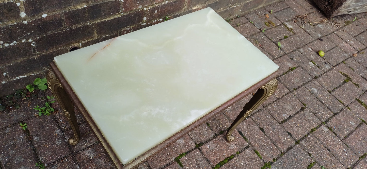 Vintage Retro Gold Metal Coffee Table with Onyx Top
