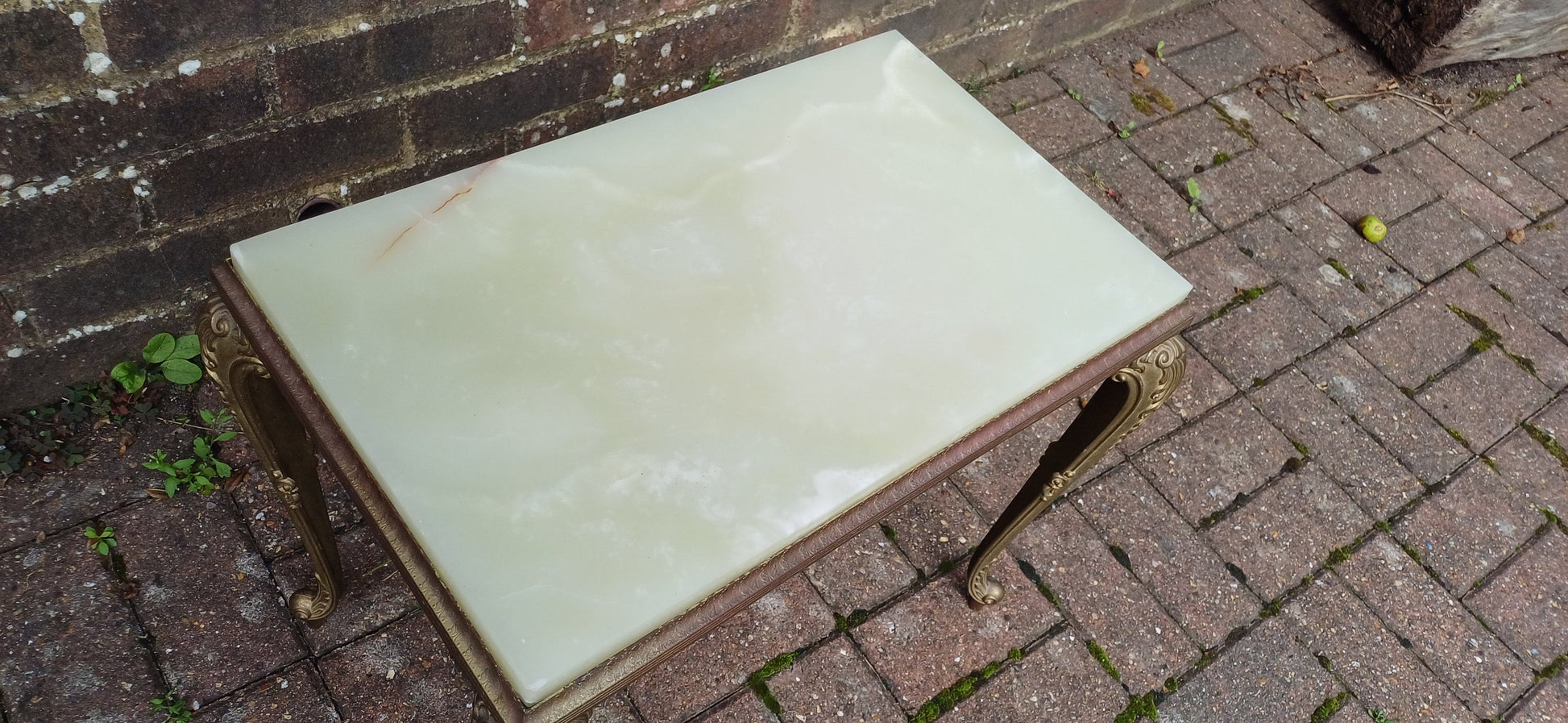Vintage Retro Gold Metal Coffee Table with Onyx Top