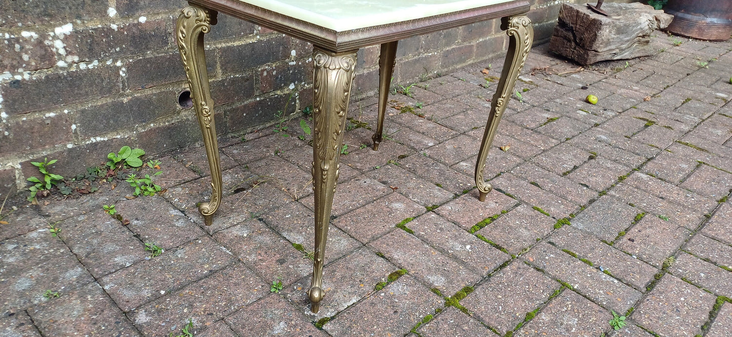 Vintage Retro Gold Metal Coffee Table with Onyx Top