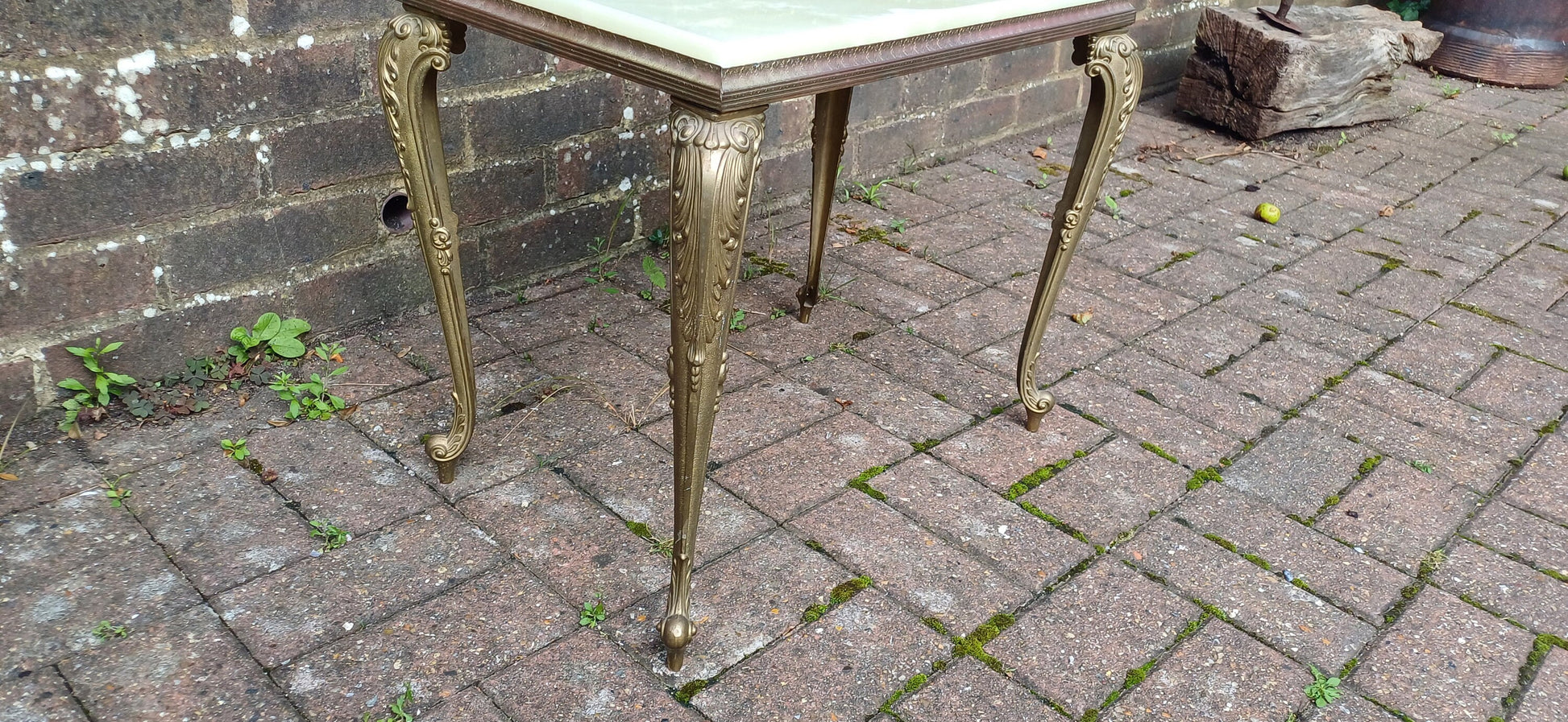 Vintage Retro Gold Metal Coffee Table with Onyx Top