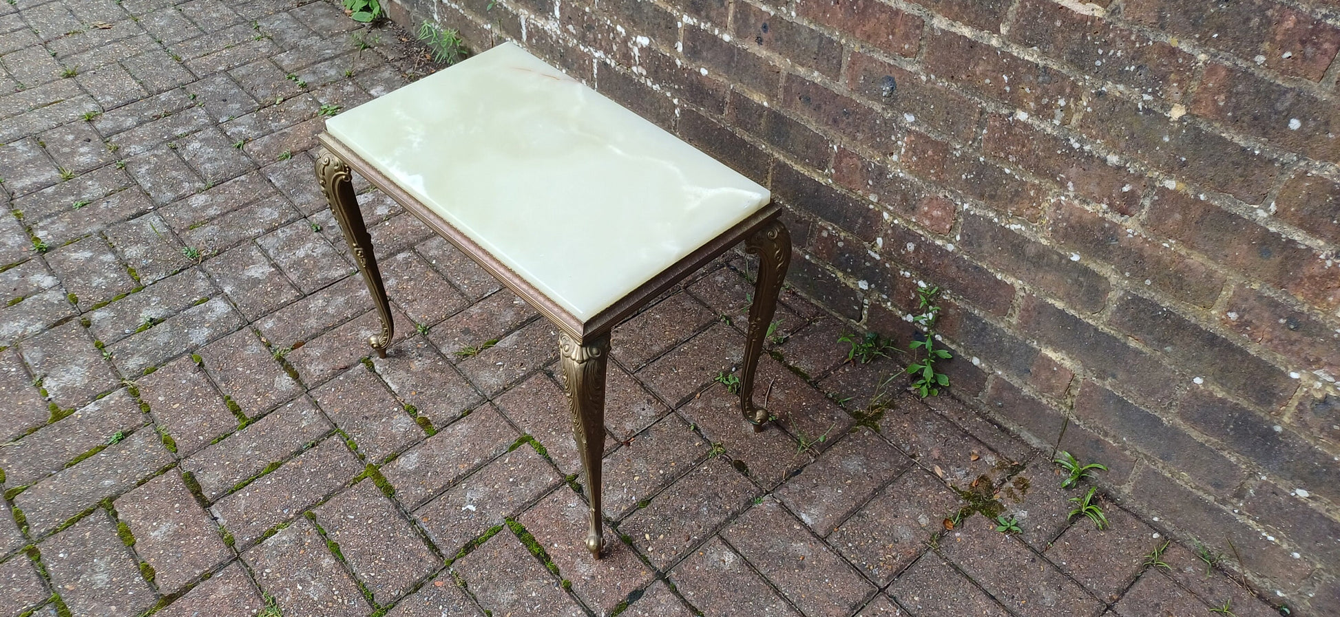 Vintage Retro Gold Metal Coffee Table with Onyx Top