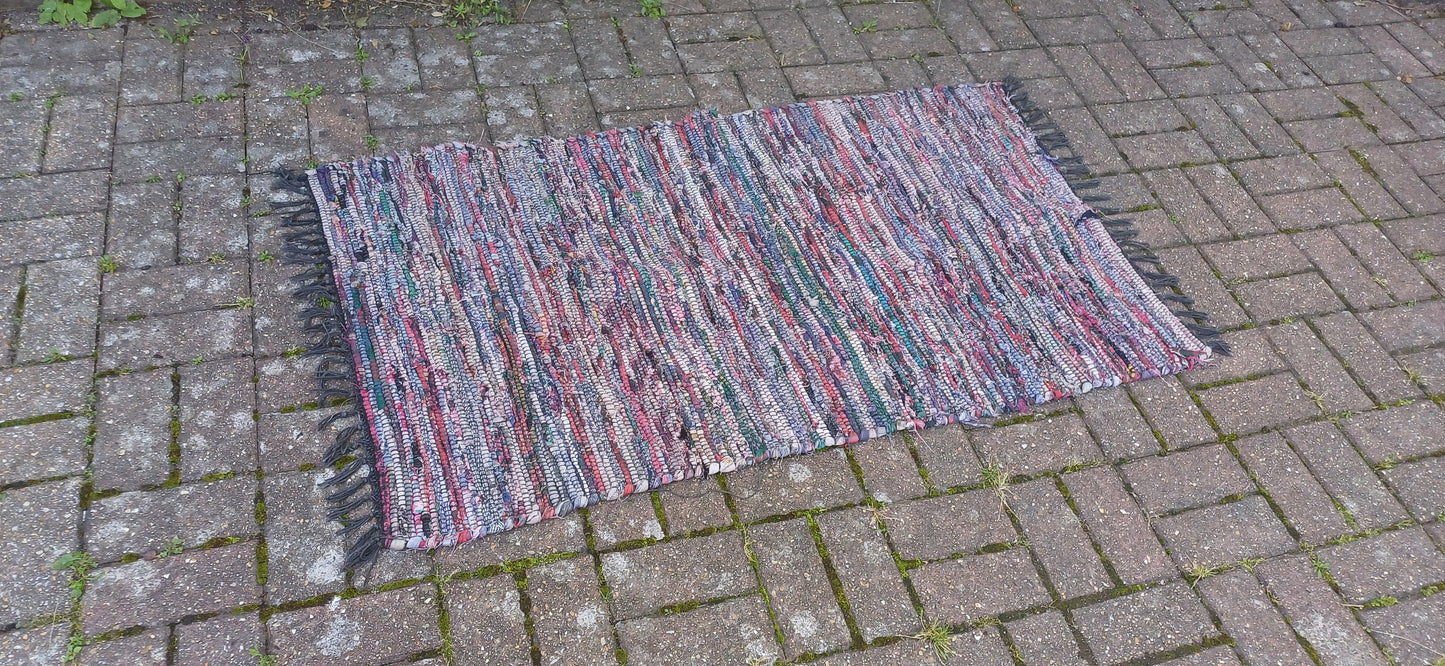 Large Vintage Classic 80s Woven Recycled Cotton Rag Rug.