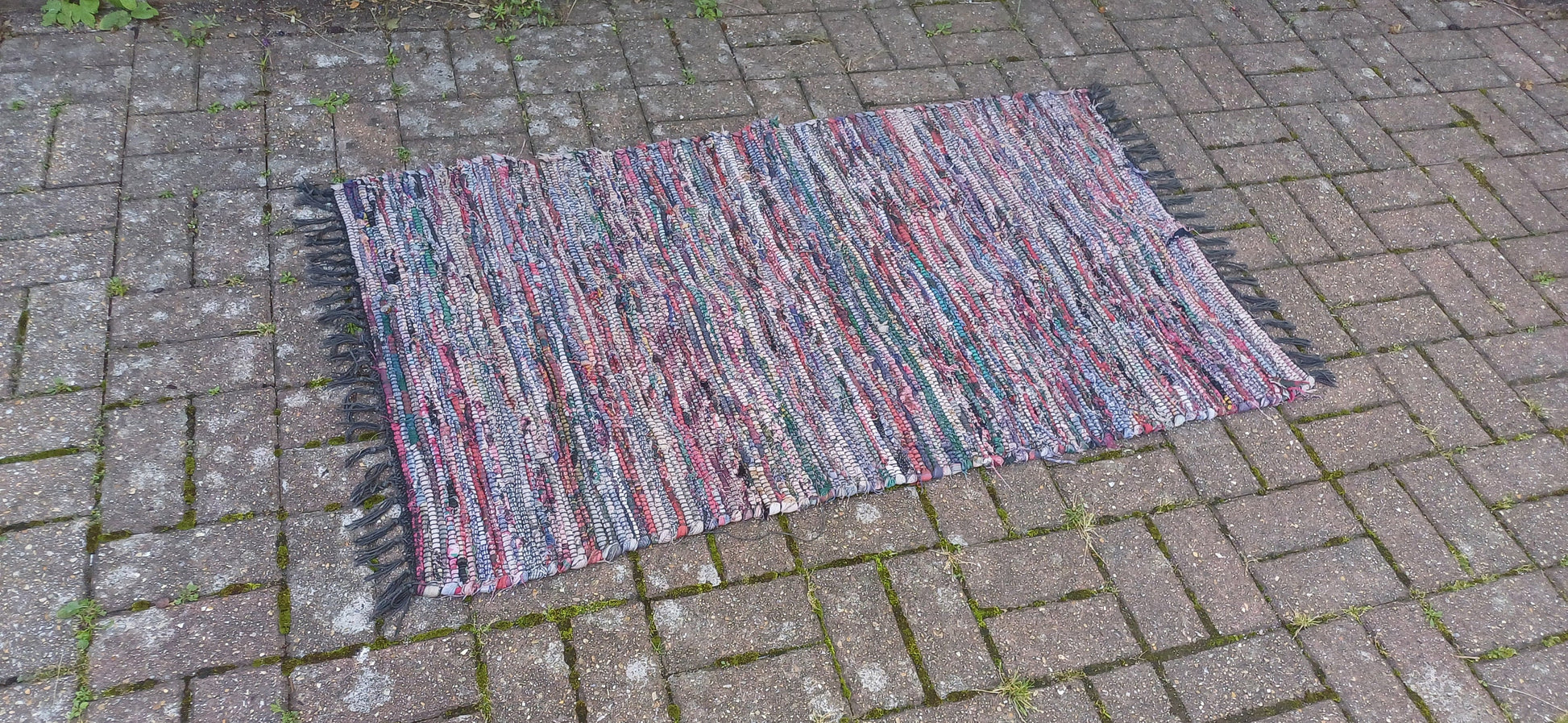 Large Vintage Classic 80s Woven Recycled Cotton Rag Rug.