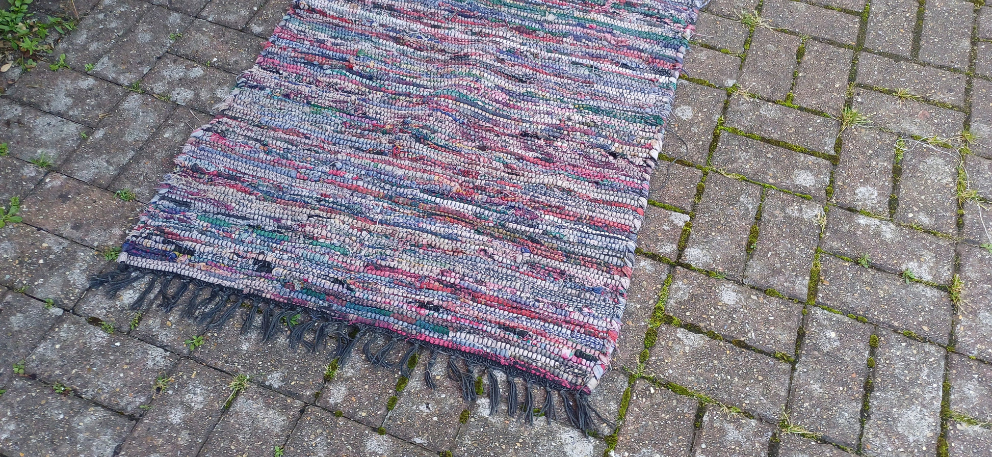 Large Vintage Classic 80s Woven Recycled Cotton Rag Rug.