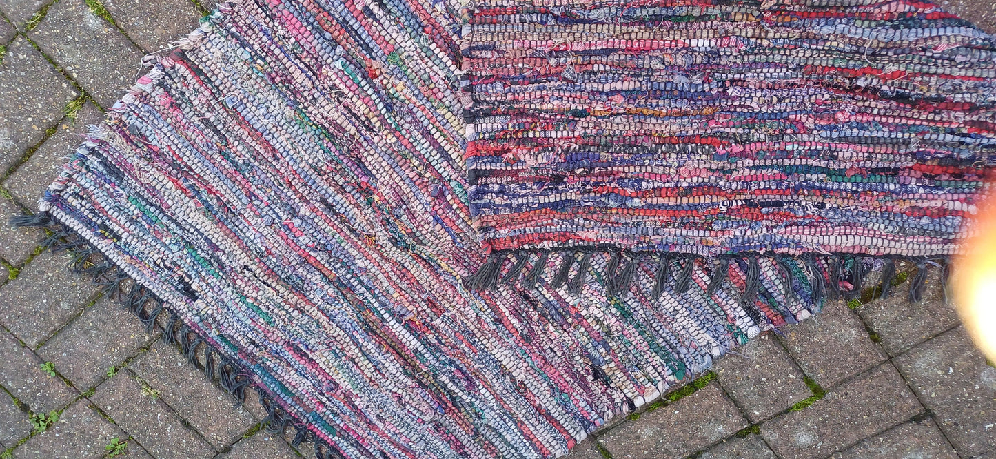 Large Vintage Classic 80s Woven Recycled Cotton Rag Rug.