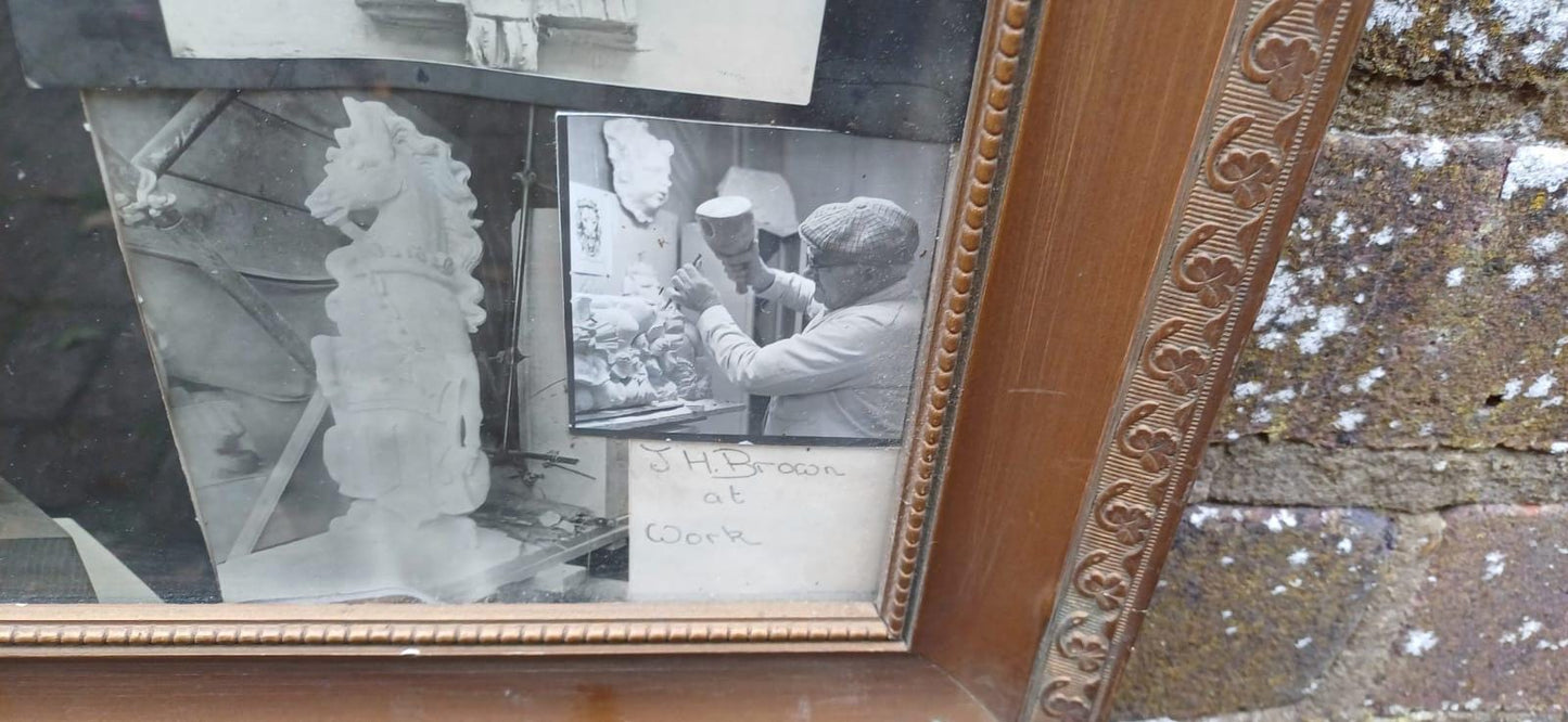 Vintage photographs in vintage gilt frame glazed - black and white assortment stonemasonry or sculpturing - J H Brown