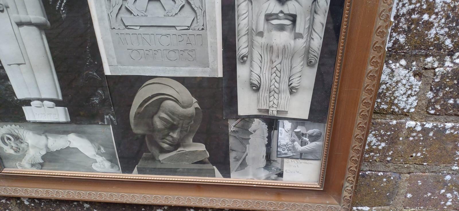 Vintage photographs in vintage gilt frame glazed - black and white assortment stonemasonry or sculpturing - J H Brown