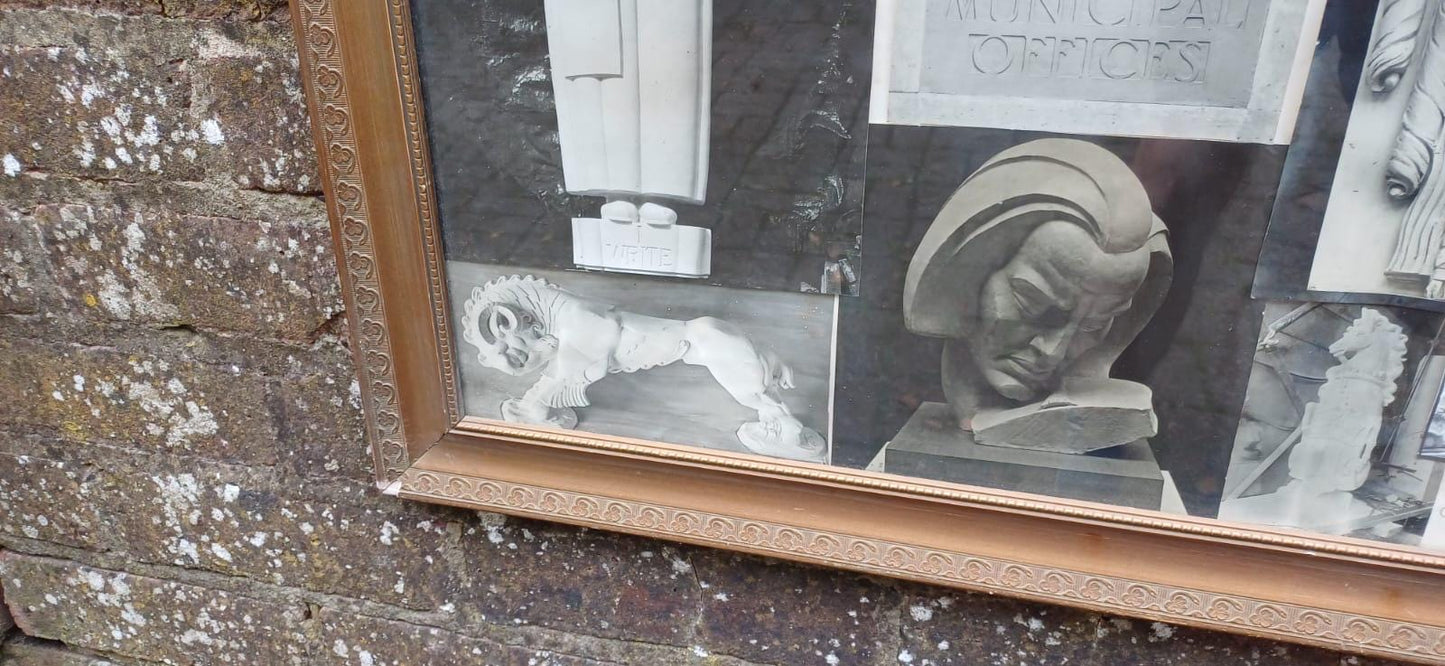Vintage photographs in vintage gilt frame glazed - black and white assortment stonemasonry or sculpturing - J H Brown