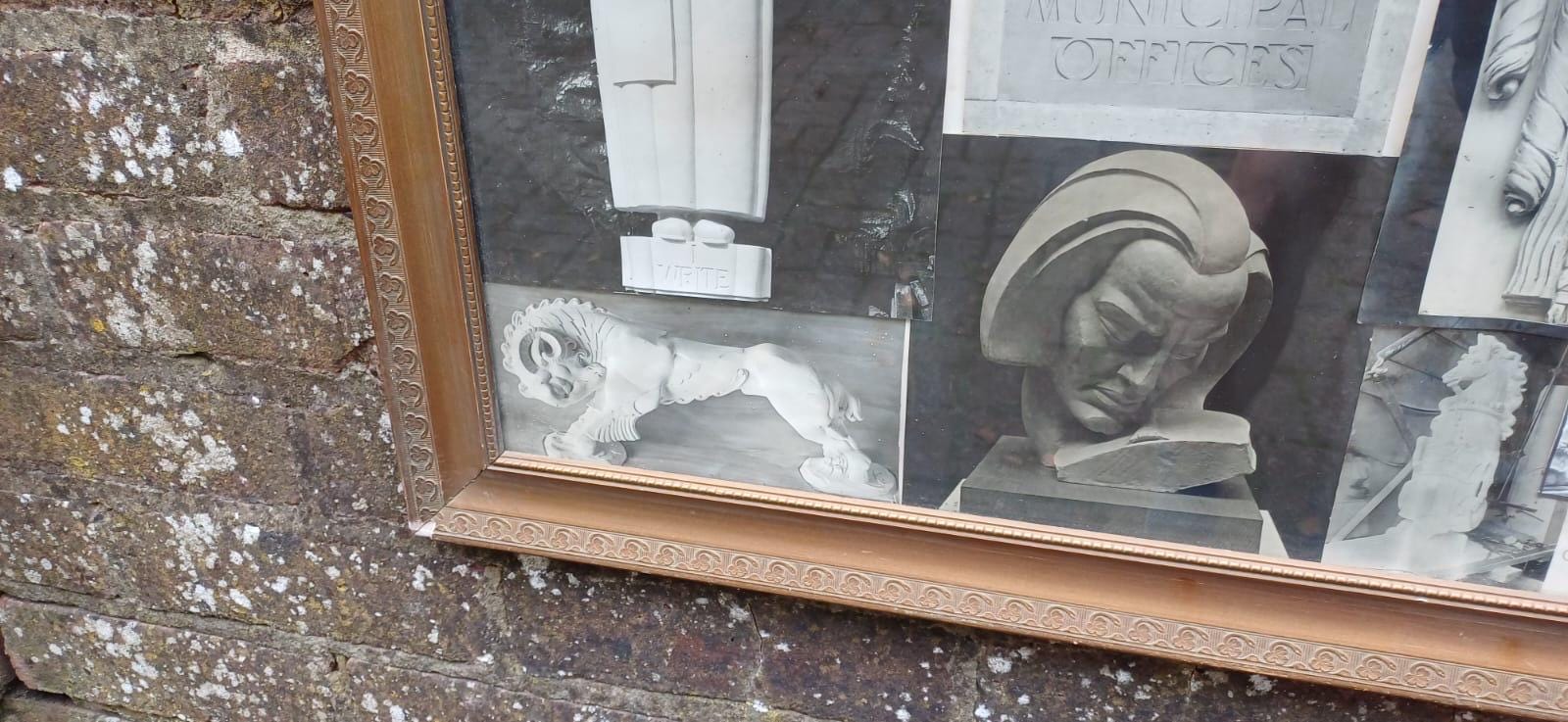 Vintage photographs in vintage gilt frame glazed - black and white assortment stonemasonry or sculpturing - J H Brown