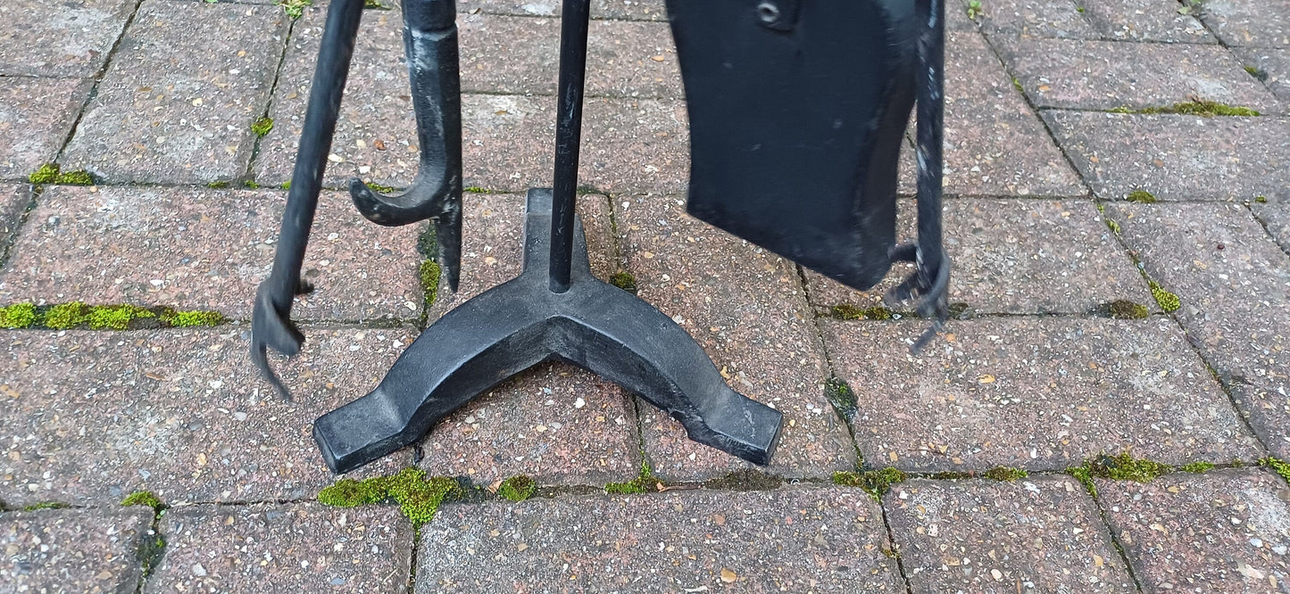 Set of Vintage Style Iron Fireplace Companion Set Shovel Brush Scoop Clasps