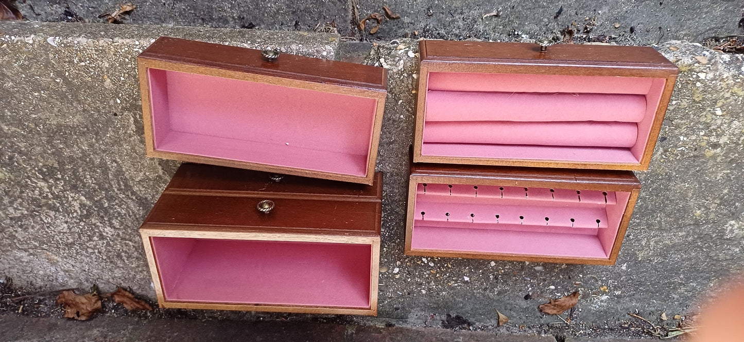 Vintage 70s Jewellery Storage Box Vanity Cupboard Walnut Effect with Mirror.