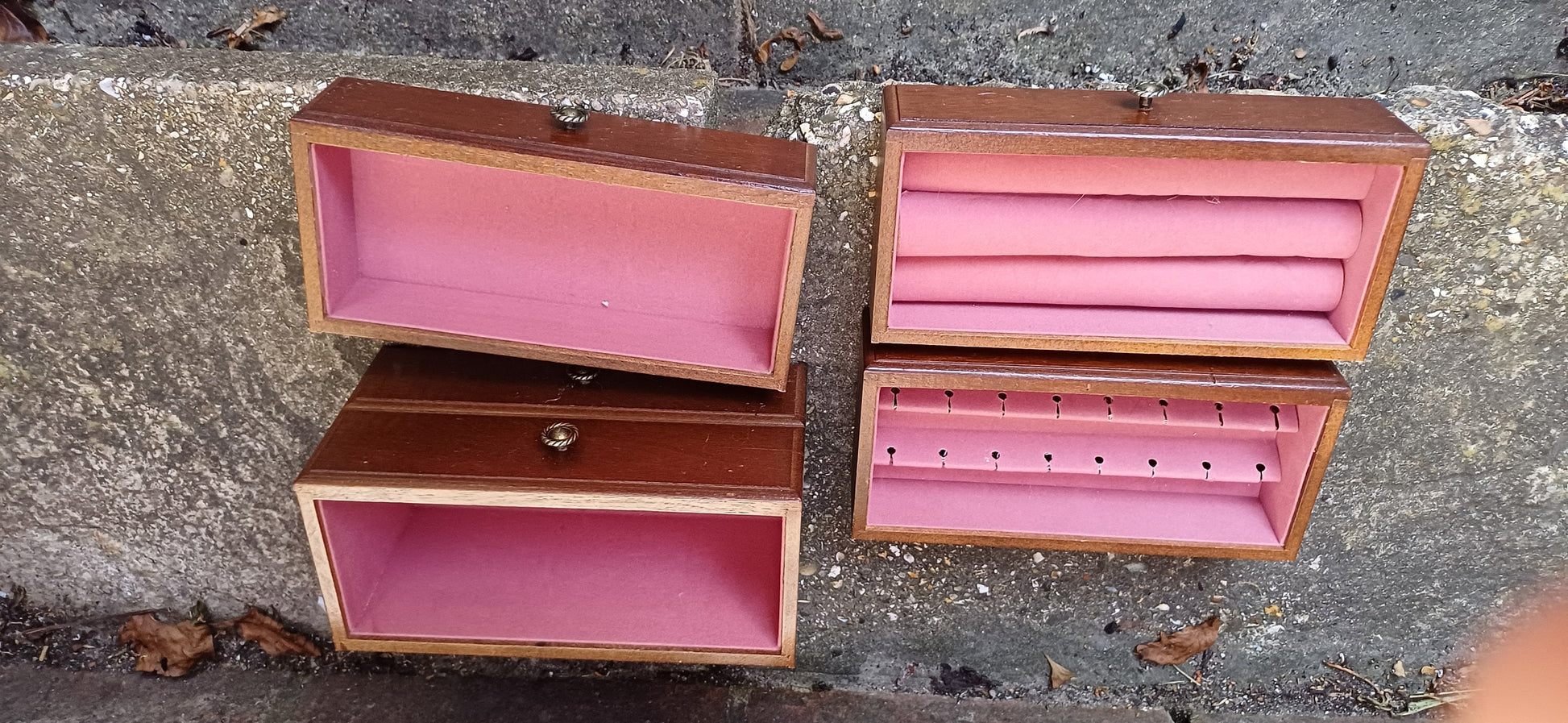 Vintage 70s Jewellery Storage Box Vanity Cupboard Walnut Effect with Mirror.