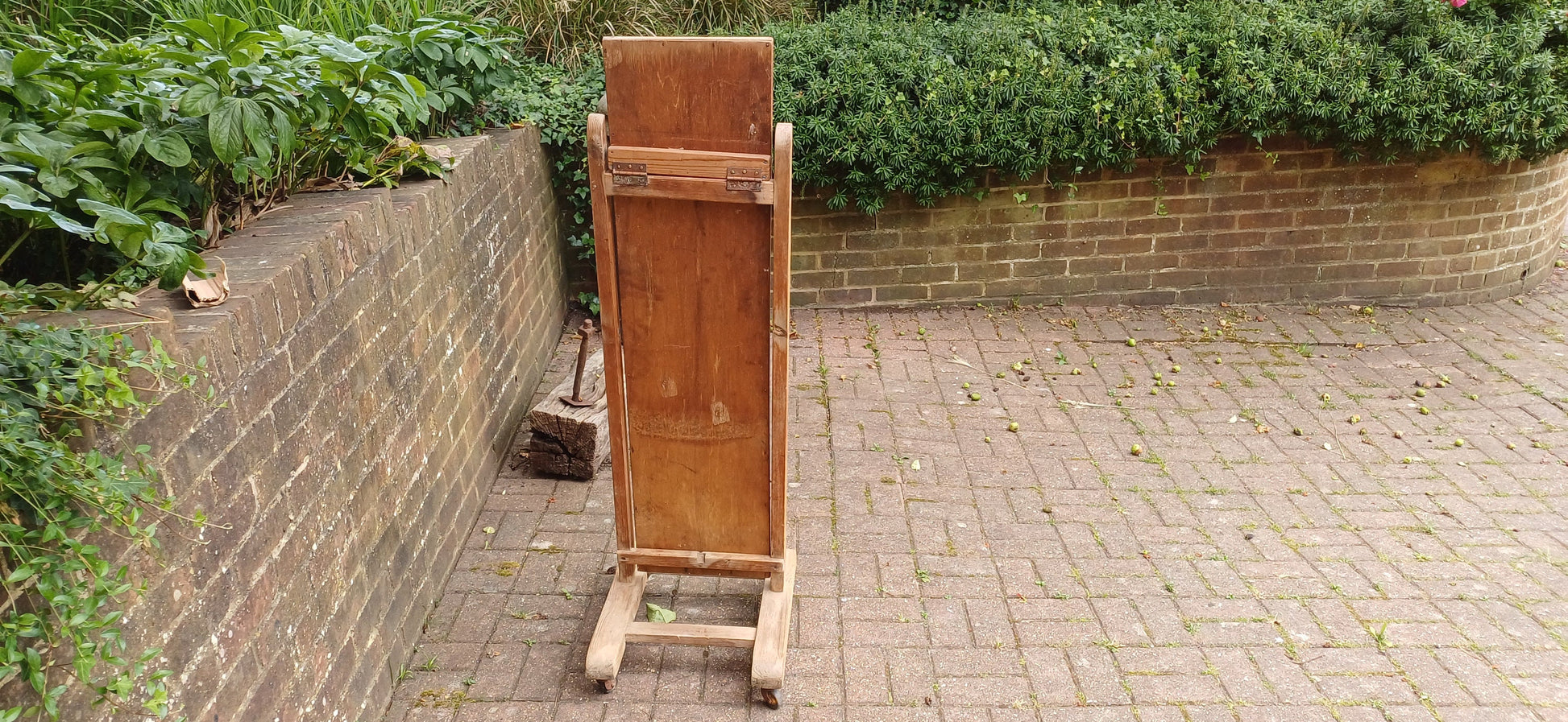 Unusual Former Shop Stripped Pine Cheval Mirror on Castors.