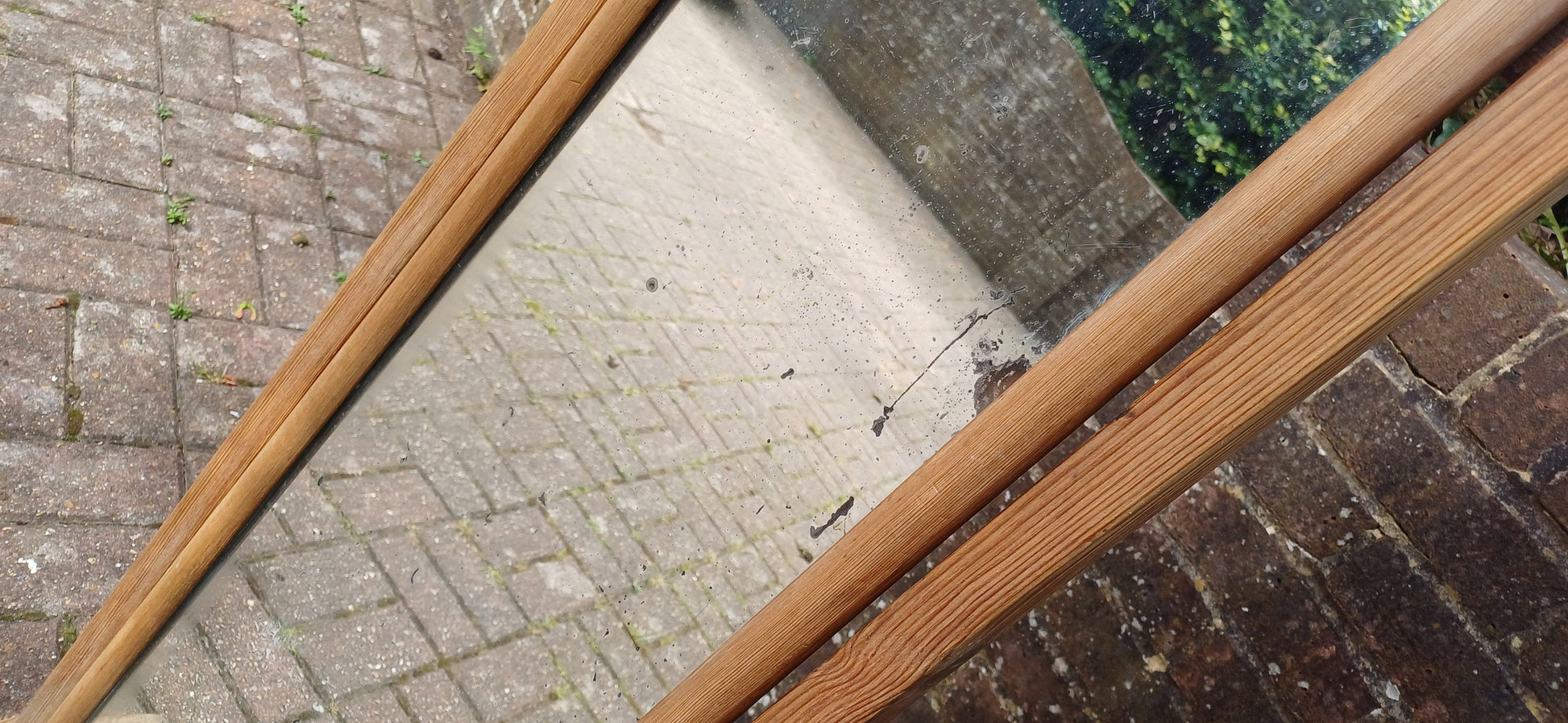 Unusual Former Shop Stripped Pine Cheval Mirror on Castors.