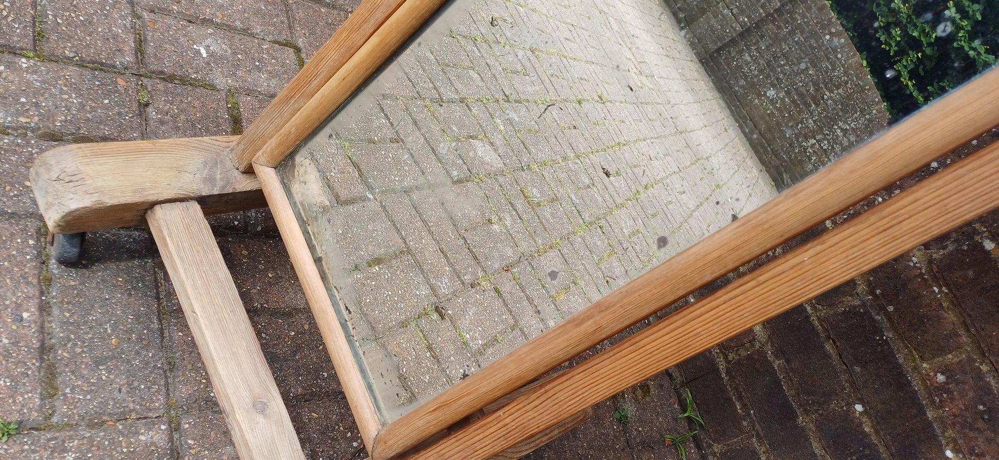 Unusual Former Shop Stripped Pine Cheval Mirror on Castors.