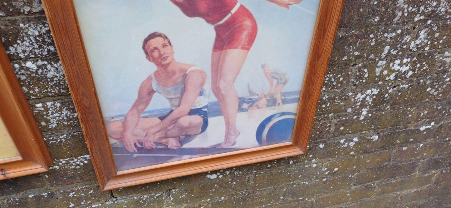 Vintage Bovril Advertising Posters x 2 in glazed vintage pine frames - large retail adverts in frames