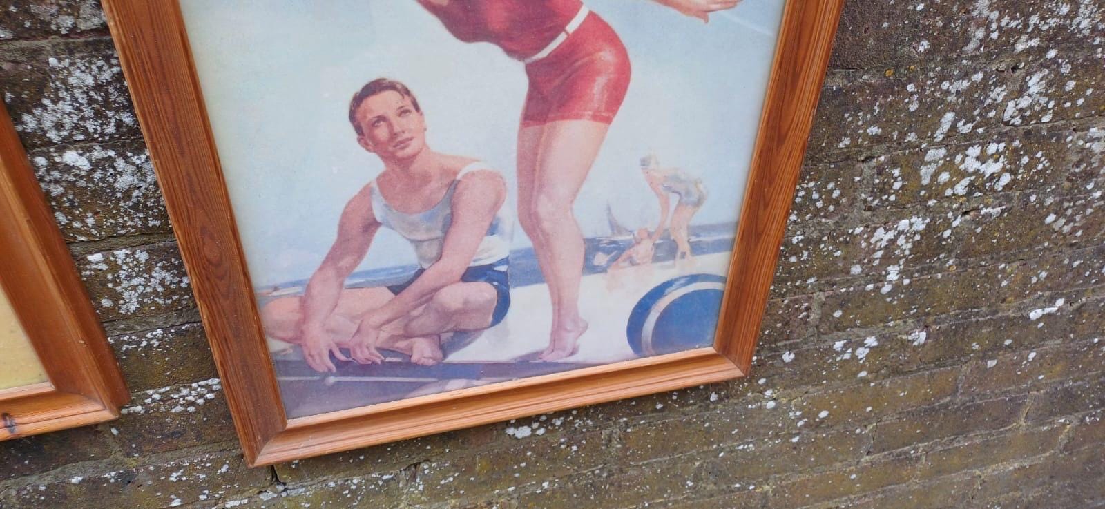 Vintage Bovril Advertising Posters x 2 in glazed vintage pine frames - large retail adverts in frames