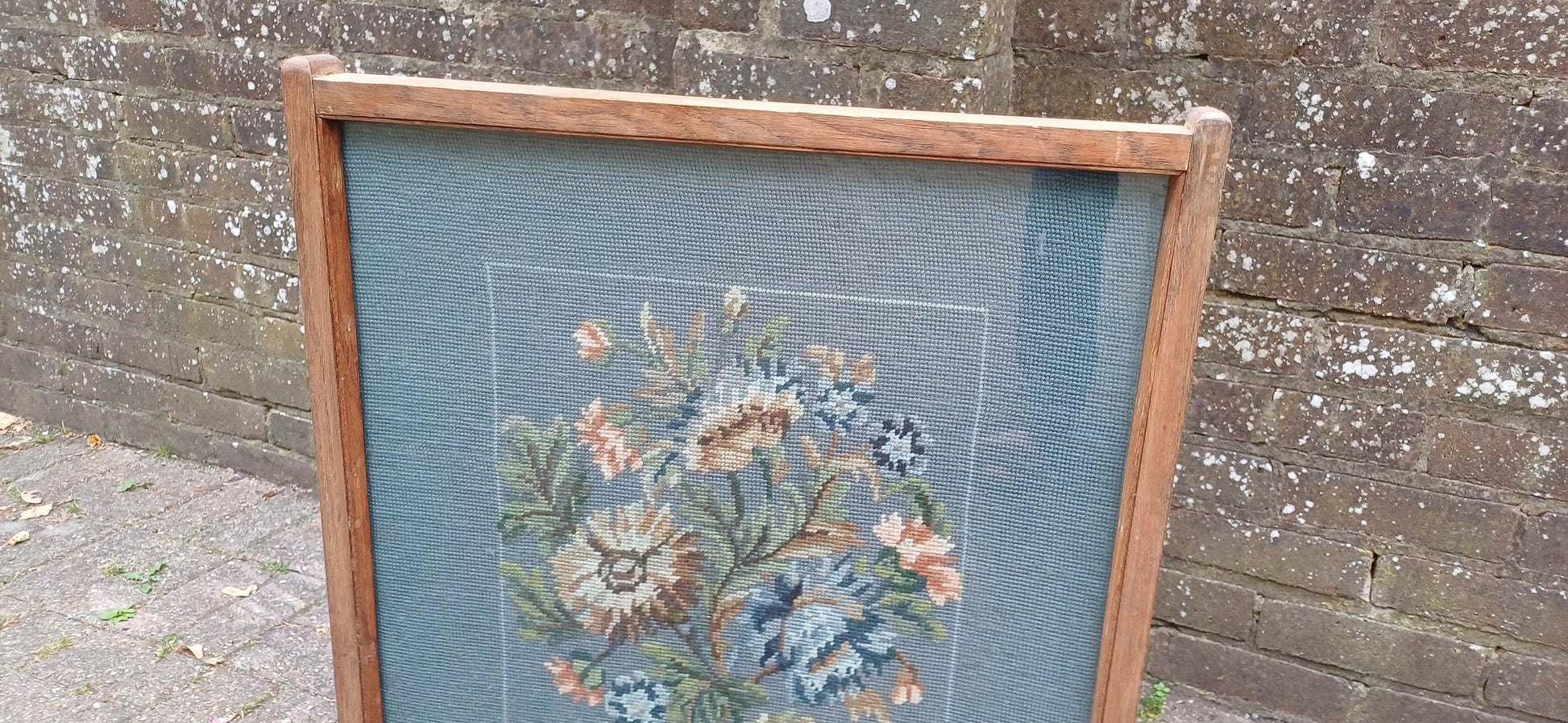 Top Quality Oak Mid 20th Century Fire Screen Flower Floral Still Life