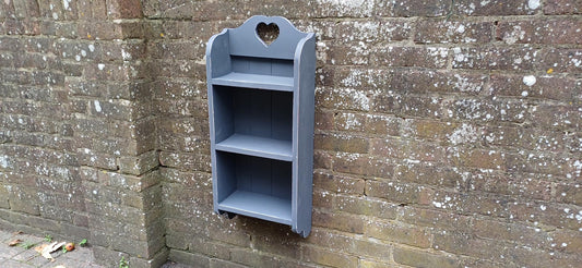 Vintage Style Solid Pine Wall Shelf with Heart Motif Shabby Chic Grey Chalk