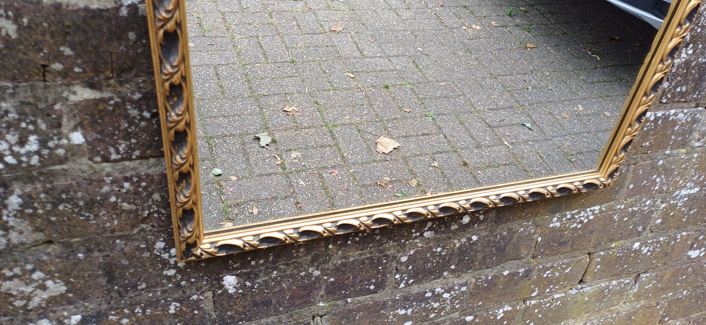 Large Vintage 60s Gold and Black Ornate Wall Mirror.