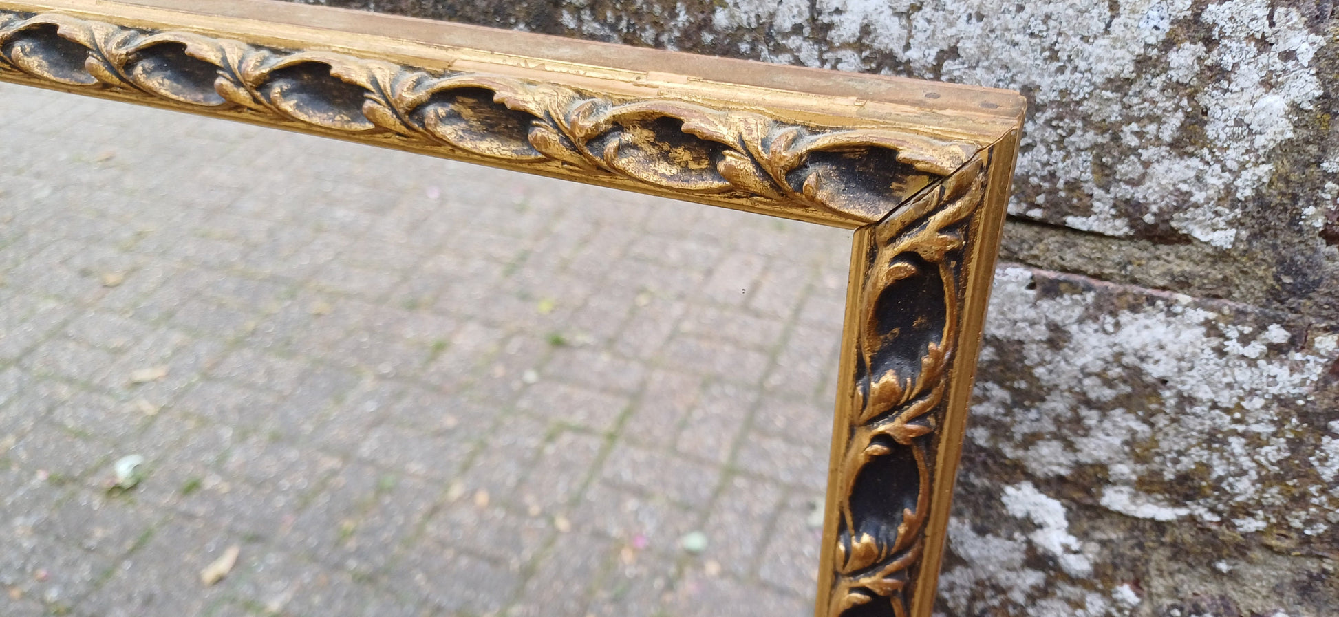 Large Vintage 60s Gold and Black Ornate Wall Mirror.